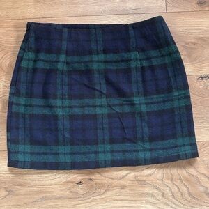 Blue and Green Mini Skirt Medium Wool Blend